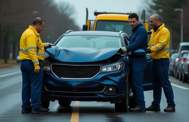 Véhicule accidenté en cours de récupération